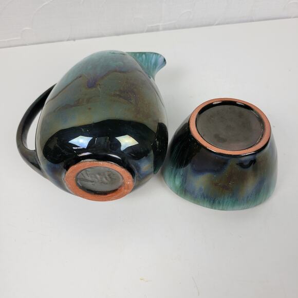 Vintage Blue Mountain Pottery Table Set Green Drip Glaze Ceramic Set of 4 - Picture 5 of 16